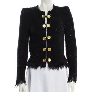 L'Agence Black Knit Tweed Gold Button Jacket